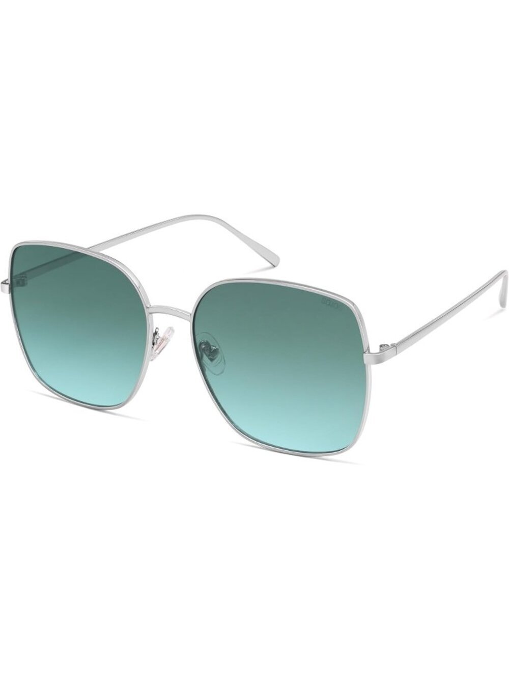 Women's Silver Bluish-green Grading Oversized Square Metal Protection Sunglasses